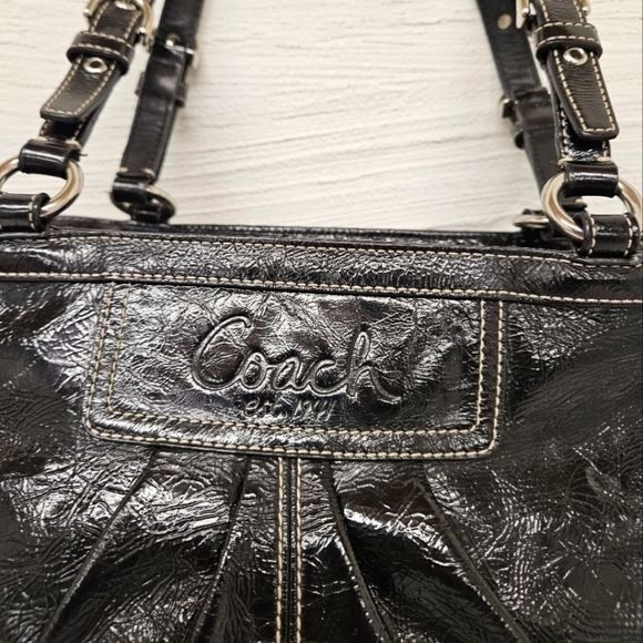 Coach Gallery Zippered Tote Bag in Black Patent Cowhide Leather F13761 - Picture 3 of 13